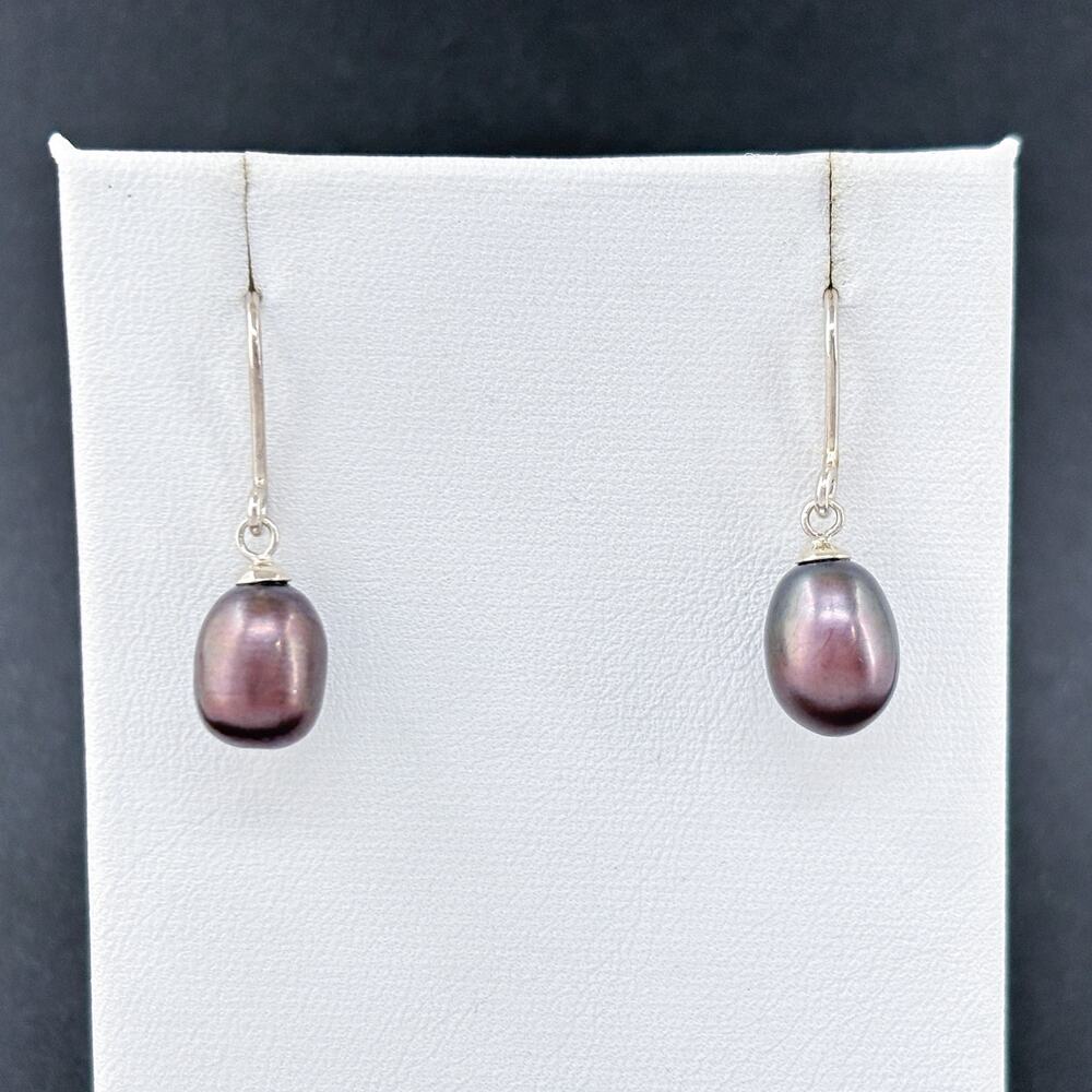 Vintage Sterling Silver 925 Purple Egg Pearl Dangle Earrings